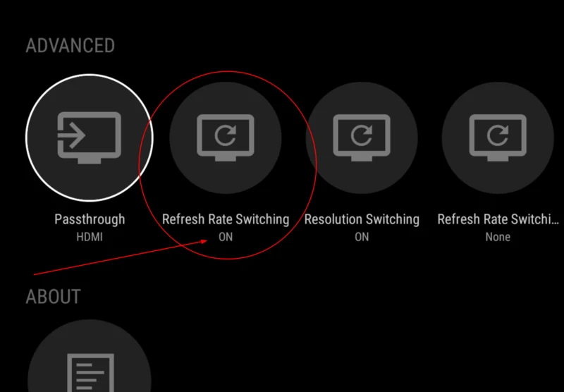 Plex Advanced with Refresh Rate Switching ON circled